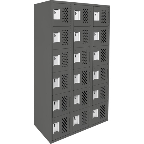 Assembled Lockerettes Clean Line Perforated Economy Lockers, 6 -tier, Bank of 3, 18" x 72" x 12", Steel GTA Hardware Inc