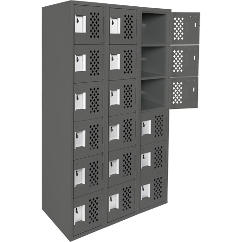 Assembled Lockerettes Clean Line Perforated Economy Lockers, 6 -tier, Bank of 3, 18" x 72" x 12", Steel GTA Hardware Inc