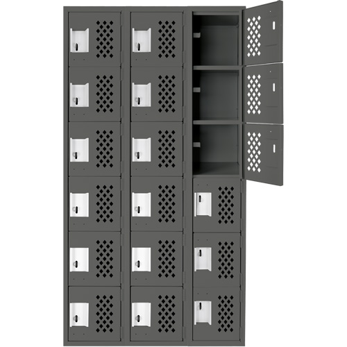 Assembled Lockerettes Clean Line Perforated Economy Lockers, 6 -tier, Bank of 3, 18" x 72" x 12", Steel GTA Hardware Inc