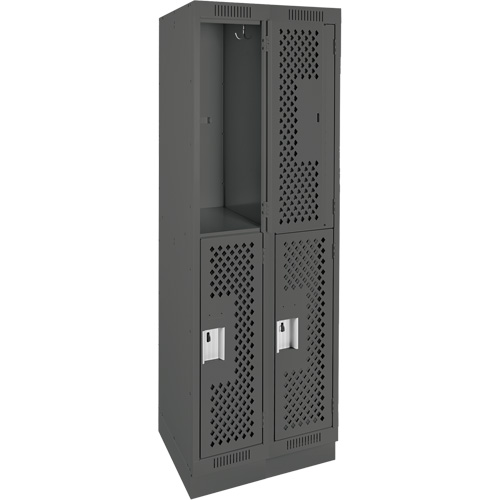 Casiers Clean Line, 2 niveaux, Bloc de 2, 24" x 18" x 76", Acier, Charbon, Rivet (assembl&eacute;), Perfor&eacute; GTA Hardware Inc