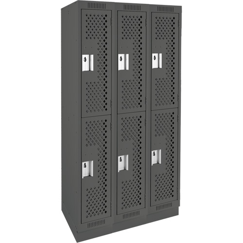 Clean Line Lockers, 2 -tier, Bank of 3, 36" x 18" x 76", Steel, Charcoal, Rivet (Assembled), Perforated GTA Hardware Inc
