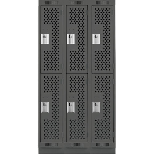 Clean Line Lockers, 2 -tier, Bank of 3, 36" x 18" x 76", Steel, Charcoal, Rivet (Assembled), Perforated GTA Hardware Inc
