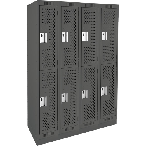 Clean Line Lockers, 2 -tier, Bank of 4, 48" x 18" x 76", Steel, Charcoal, Rivet (Assembled), Perforated GTA Hardware Inc