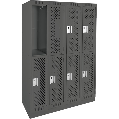 Clean Line Lockers, 2 -tier, Bank of 4, 48" x 18" x 76", Steel, Charcoal, Rivet (Assembled), Perforated GTA Hardware Inc