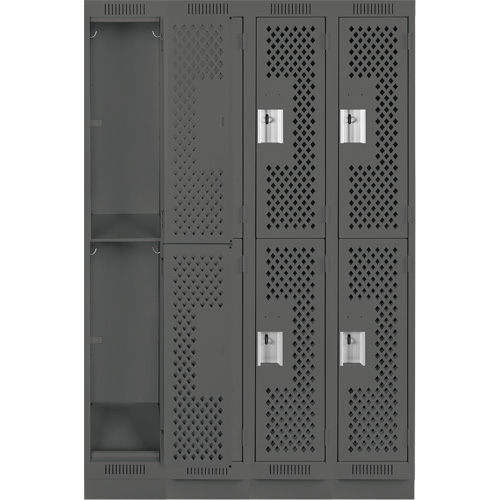 Clean Line Lockers, 2 -tier, Bank of 4, 48" x 18" x 76", Steel, Charcoal, Rivet (Assembled), Perforated GTA Hardware Inc