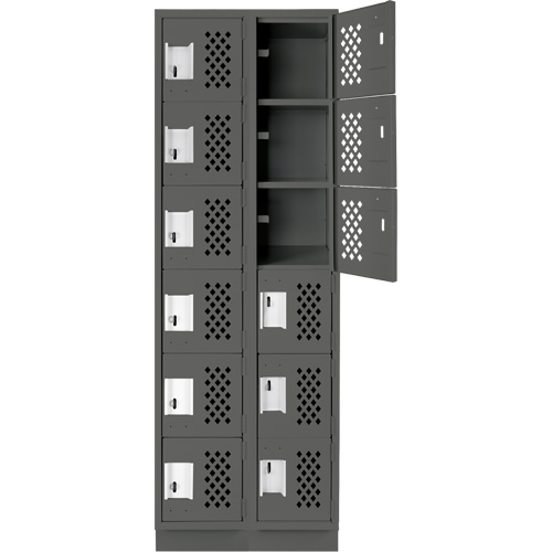 Assembled Lockerettes Clean Line Perforated Economy Lockers, 6 -tier, Bank of 2, 18" x 72" x 12", Steel GTA Hardware Inc