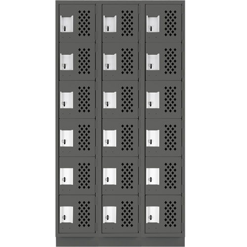 Assembled Lockerettes Clean Line Perforated Economy Lockers, 6 -tier, Bank of 3, 18" x 72" x 12", Steel GTA Hardware Inc