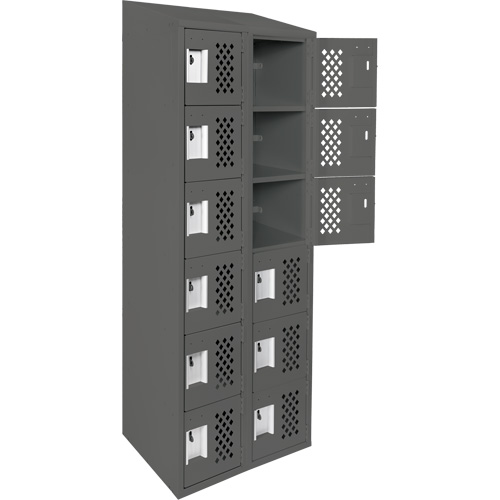 Assembled Lockerettes Clean Line Perforated Economy Lockers, 6 -tier, Bank of 2, 18" x 72" x 12", Steel GTA Hardware Inc