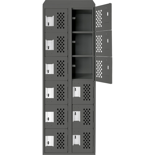 Assembled Lockerettes Clean Line Perforated Economy Lockers, 6 -tier, Bank of 2, 18" x 72" x 12", Steel GTA Hardware Inc