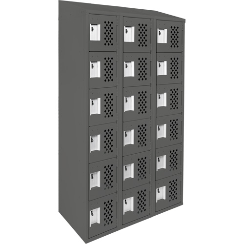 Assembled Lockerettes Clean Line Perforated Economy Lockers, 6 -tier, Bank of 3, 18" x 72" x 12", Steel GTA Hardware Inc
