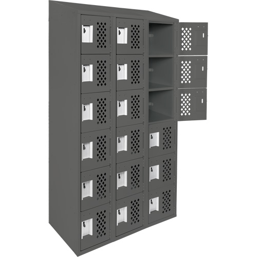 Assembled Lockerettes Clean Line Perforated Economy Lockers, 6 -tier, Bank of 3, 18" x 72" x 12", Steel GTA Hardware Inc