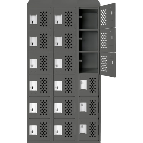 Assembled Lockerettes Clean Line Perforated Economy Lockers, 6 -tier, Bank of 3, 18" x 72" x 12", Steel GTA Hardware Inc