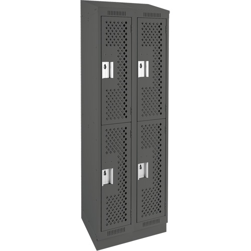 Clean Line Lockers, 2 -tier, Bank of 2, 24" x 12" x 82", Steel, Charcoal, Rivet (Assembled), Perforated GTA Hardware Inc