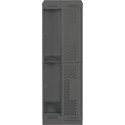 Clean Line Lockers, 2 -tier, Bank of 2, 24" x 12" x 82", Steel, Charcoal, Rivet (Assembled), Perforated GTA Hardware Inc