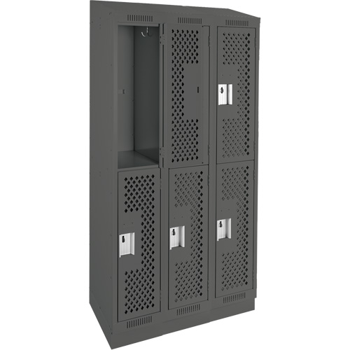 Clean Line Lockers, 2 -tier, Bank of 3, 36" x 12" x 82", Steel, Charcoal, Rivet (Assembled), Perforated GTA Hardware Inc