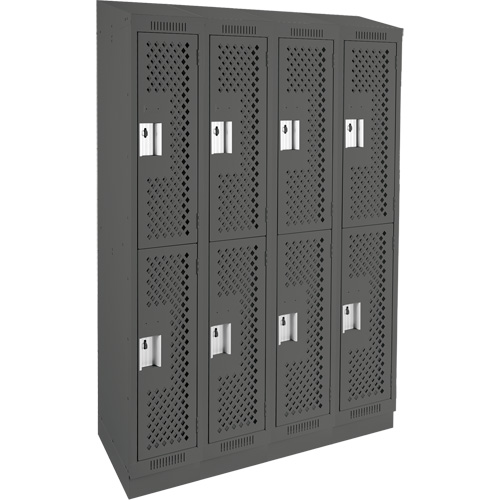 Clean Line Lockers, 2 -tier, Bank of 4, 48" x 12" x 82", Steel, Charcoal, Rivet (Assembled), Perforated GTA Hardware Inc
