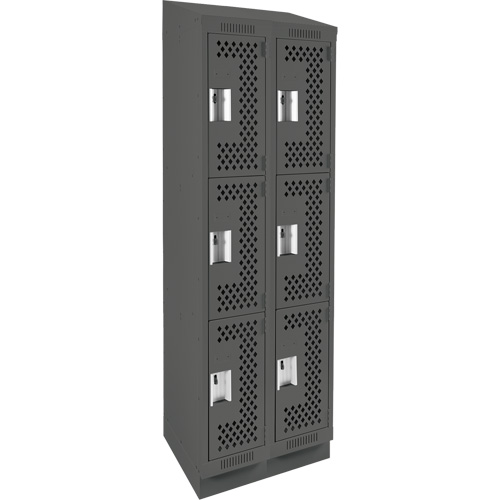 Clean Line Lockers, 3 -tier, Bank of 2, 24" x 15" x 82", Steel, Charcoal, Rivet (Assembled), Perforated GTA Hardware Inc