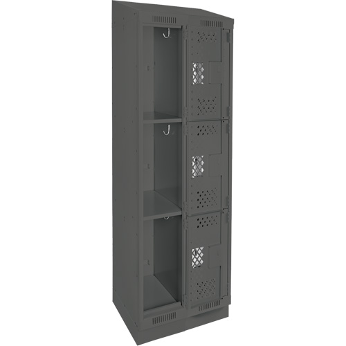Clean Line Lockers, 3 -tier, Bank of 2, 24" x 15" x 82", Steel, Charcoal, Rivet (Assembled), Perforated GTA Hardware Inc