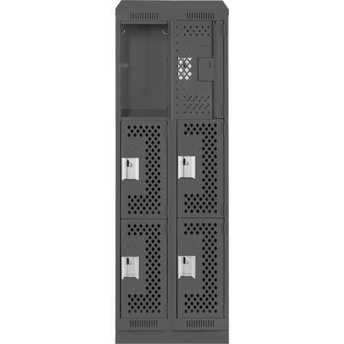 Clean Line Lockers, 3 -tier, Bank of 2, 24" x 15" x 82", Steel, Charcoal, Rivet (Assembled), Perforated GTA Hardware Inc