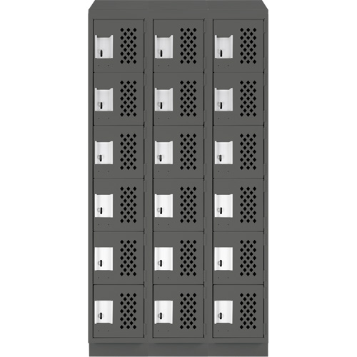 Assembled Lockerettes Clean Line Perforated Economy Lockers, 6 -tier, Bank of 3, 18" x 72" x 12", Steel GTA Hardware Inc