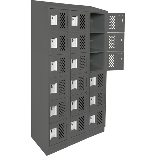 Assembled Lockerettes Clean Line Perforated Economy Lockers, 6 -tier, Bank of 3, 18" x 72" x 12", Steel GTA Hardware Inc
