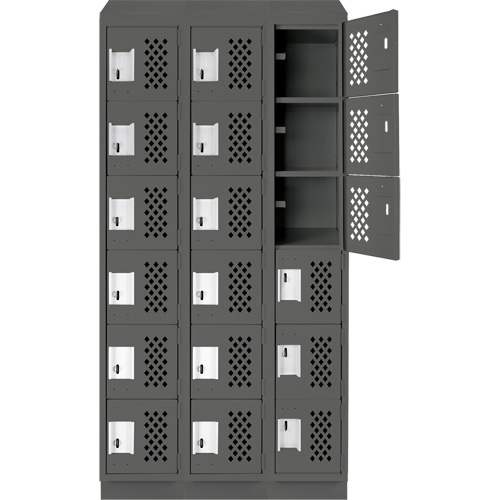 Assembled Lockerettes Clean Line Perforated Economy Lockers, 6 -tier, Bank of 3, 18" x 72" x 12", Steel GTA Hardware Inc