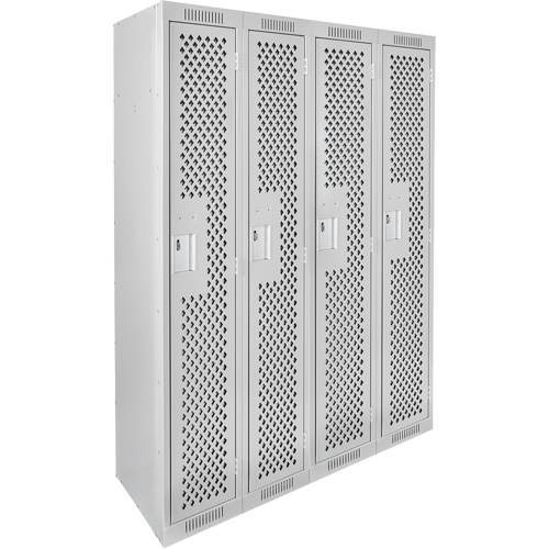 Clean Line Lockers, Bank of 4, 48" x 15" x 72", Steel, Grey, Rivet (Assembled), Perforated GTA Hardware Inc
