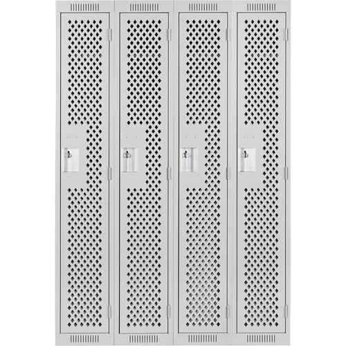 Clean Line Lockers, Bank of 4, 48" x 15" x 72", Steel, Grey, Rivet (Assembled), Perforated GTA Hardware Inc