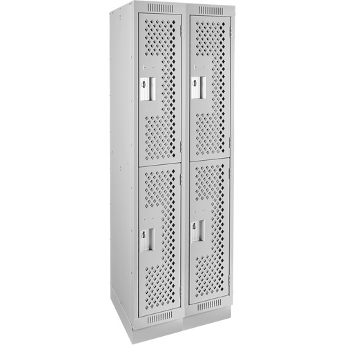 Clean Line Lockers, 2 -tier, Bank of 2, 24" x 18" x 76", Steel, Grey, Rivet (Assembled), Perforated GTA Hardware Inc