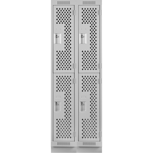Clean Line Lockers, 2 -tier, Bank of 2, 24" x 18" x 76", Steel, Grey, Rivet (Assembled), Perforated GTA Hardware Inc