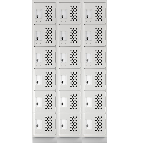 Assembled Lockerettes Clean Line Perforated Economy Lockers, 6 -tier, Bank of 3, 18" x 72" x 12", Steel GTA Hardware Inc
