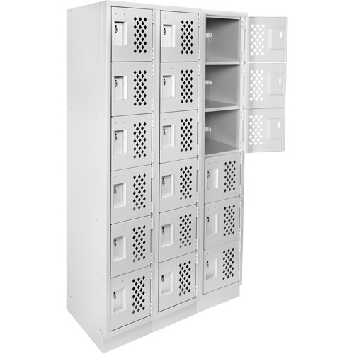 Assembled Lockerettes Clean Line Perforated Economy Lockers, 6 -tier, Bank of 3, 18" x 72" x 12", Steel GTA Hardware Inc