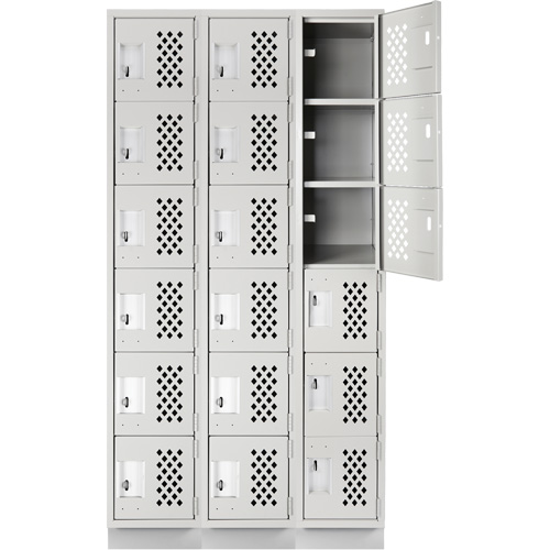 Assembled Lockerettes Clean Line Perforated Economy Lockers, 6 -tier, Bank of 3, 18" x 72" x 12", Steel GTA Hardware Inc