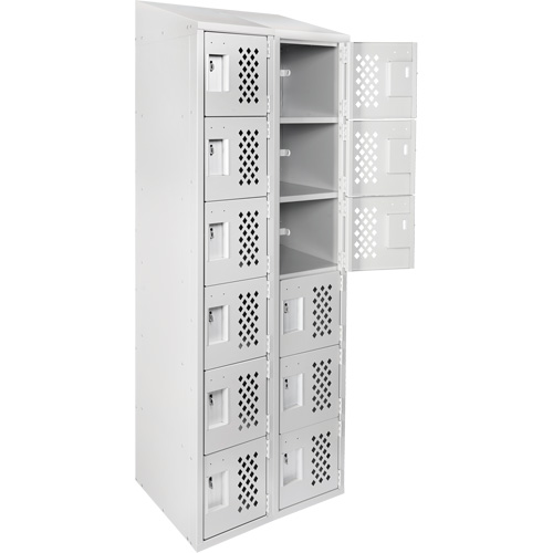 Assembled Lockerettes Clean Line Perforated Economy Lockers, 6 -tier, Bank of 2, 18" x 72" x 12", Steel GTA Hardware Inc