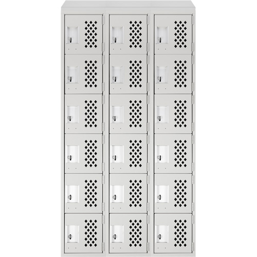 Assembled Lockerettes Clean Line Perforated Economy Lockers, 6 -tier, Bank of 3, 18" x 72" x 12", Steel GTA Hardware Inc