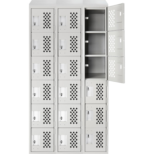 Assembled Lockerettes Clean Line Perforated Economy Lockers, 6 -tier, Bank of 3, 18" x 72" x 12", Steel GTA Hardware Inc