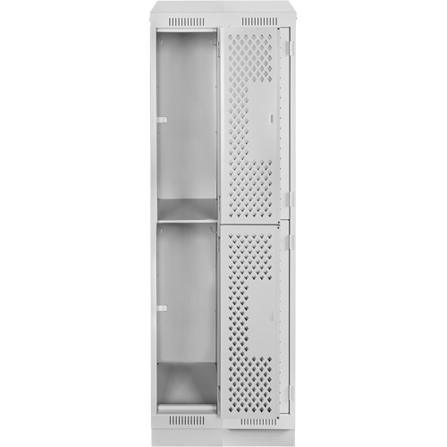 Clean Line Lockers, 2 -tier, Bank of 2, 24" x 15" x 82", Steel, Grey, Rivet (Assembled), Perforated GTA Hardware Inc