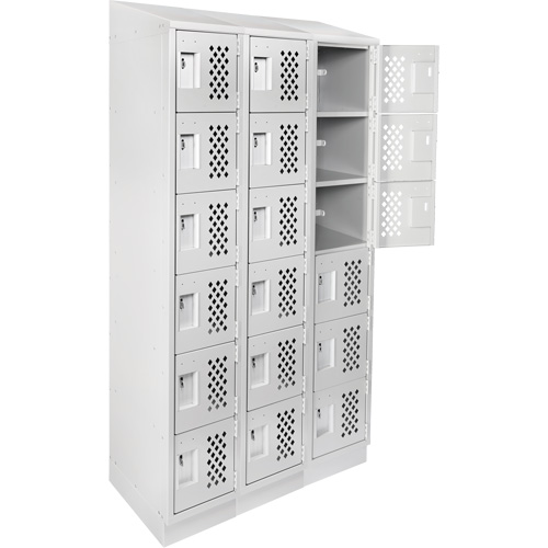 Assembled Lockerettes Clean Line Perforated Economy Lockers, 6 -tier, Bank of 3, 18" x 72" x 12", Steel GTA Hardware Inc