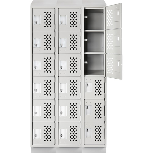 Assembled Lockerettes Clean Line Perforated Economy Lockers, 6 -tier, Bank of 3, 18" x 72" x 12", Steel GTA Hardware Inc