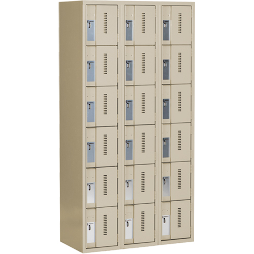 Concorde Heavy-Duty Lockers, 6 -tier, Bank of 3, 36" x 18" x 72", Steel, Beige, Welded (Assembled) GTA Hardware Inc