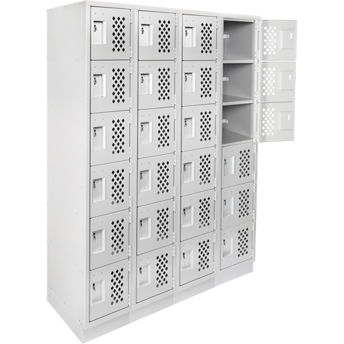 Assembled Clean Line Perforated Economy Lockers, 6 -tier, Bank of 4, 18" x 72" x 12", Steel GTA Hardware Inc