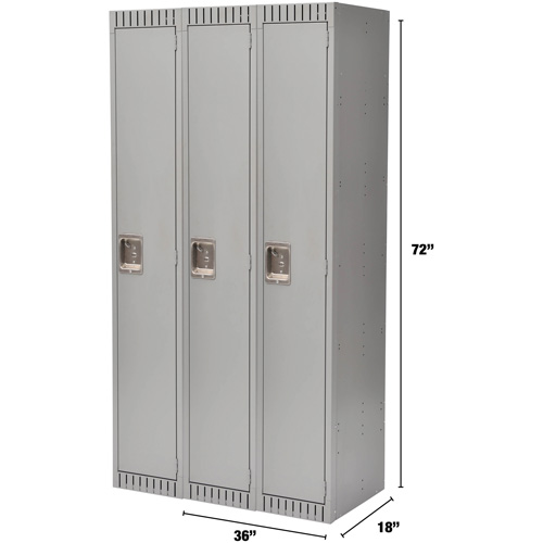 Lockers, Bank of 3, 36" x 18" x 72", Steel, Grey, Rivet (Assembled) GTA Hardware Inc
