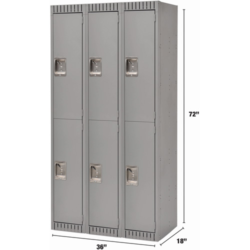 Casiers, 2 niveaux, Bloc de 3, 36" x 18" x 72", Acier, Gris, D&eacute;mont&eacute; GTA Hardware Inc