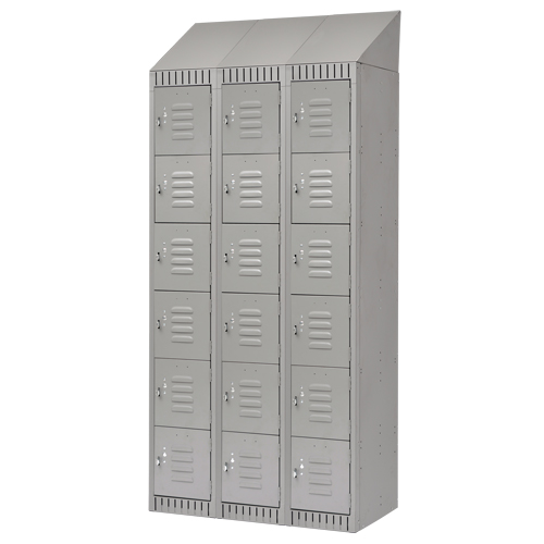 Lockers, 6 -tier, Bank of 3, 36" x 18" x 82", Steel, Grey, Knocked Down GTA Hardware Inc