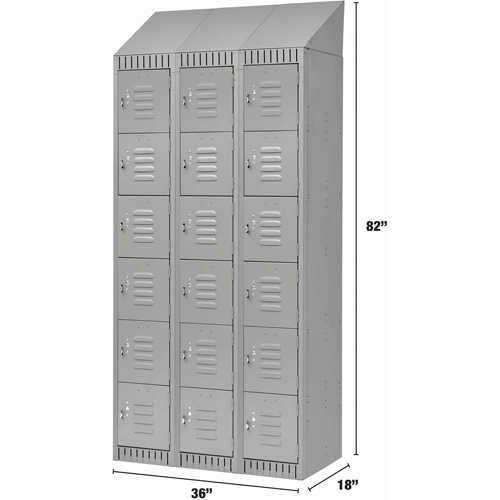 Lockers, 6 -tier, Bank of 3, 36" x 18" x 82", Steel, Grey, Knocked Down GTA Hardware Inc
