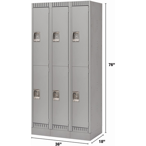 Casiers, 2 niveaux, Bloc de 3, 36" x 18" x 76", Acier, Gris, D&eacute;mont&eacute; GTA Hardware Inc