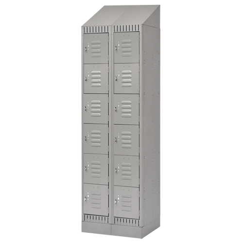 Lockers, 6 -tier, Bank of 2, 24" x 18" x 86", Steel, Grey, Knocked Down GTA Hardware Inc