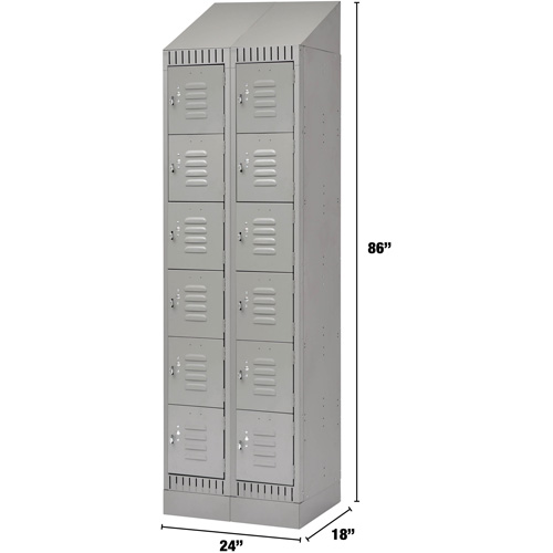 Lockers, 6 -tier, Bank of 2, 24" x 18" x 86", Steel, Grey, Knocked Down GTA Hardware Inc