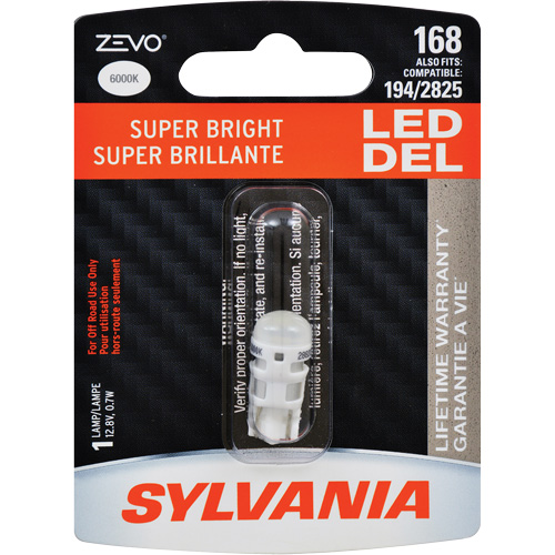 168 Mini-ampoule automobile Zevo, DEL, 0,7 W, Blanc GTA Hardware Inc