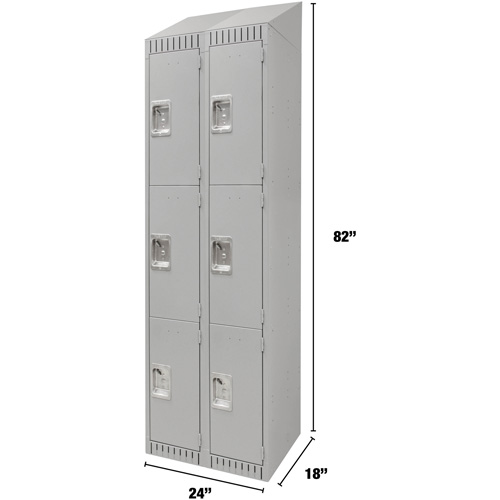 Lockers, 3 -tier, Bank of 2, 24" x 18" x 82", Steel, Grey, Knocked Down GTA Hardware Inc